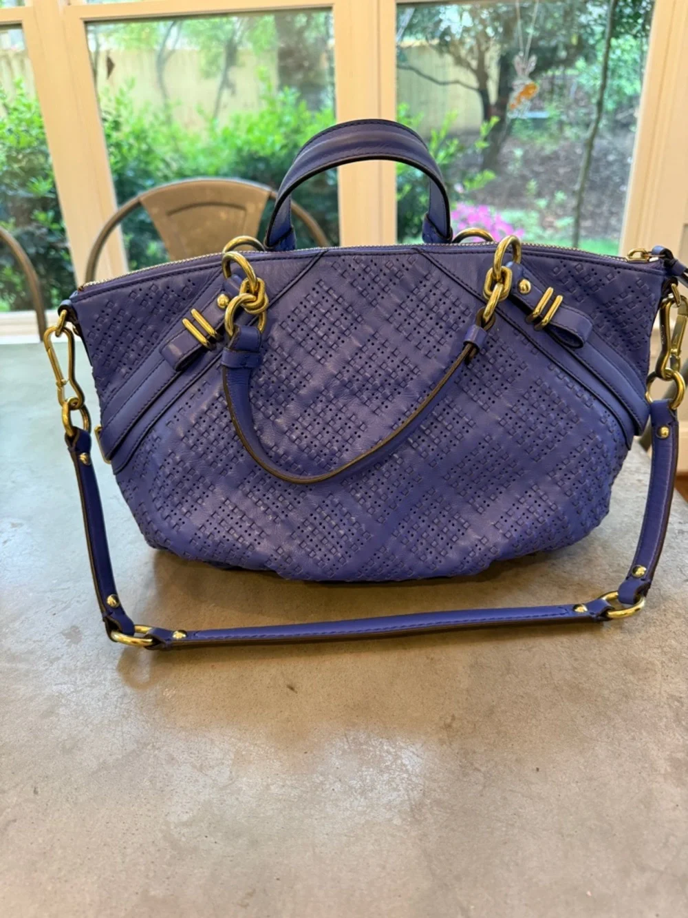 Coach Periwinkle Woven Leather Shoulder Bag with Gold Hardware - Picture 4 of 9